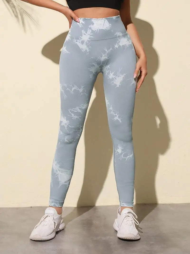 Hip Lifting Seamless Fitness Gym Leggings Tie-Dye Yoga Pants Women's Exercise Tights Tummy Control High Waist Workout Pants
