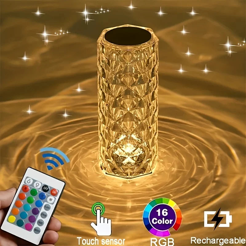 Crystal Lamp 16-Color Changing RGB Night Light Touch Lamp USB Romantic LED Rose Table Lamps For Bedroom Party Dinner Decor Light