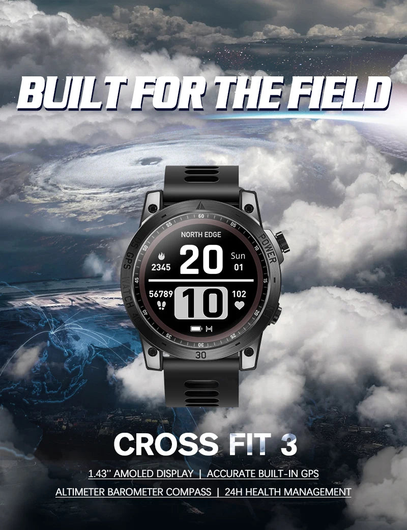 NORTH EDGE 2025 New GPS Watches Men Sport Smart Watch HD AMOLED Display 50M ATM Altimeter Barometer Compass Smartwatch for Men
