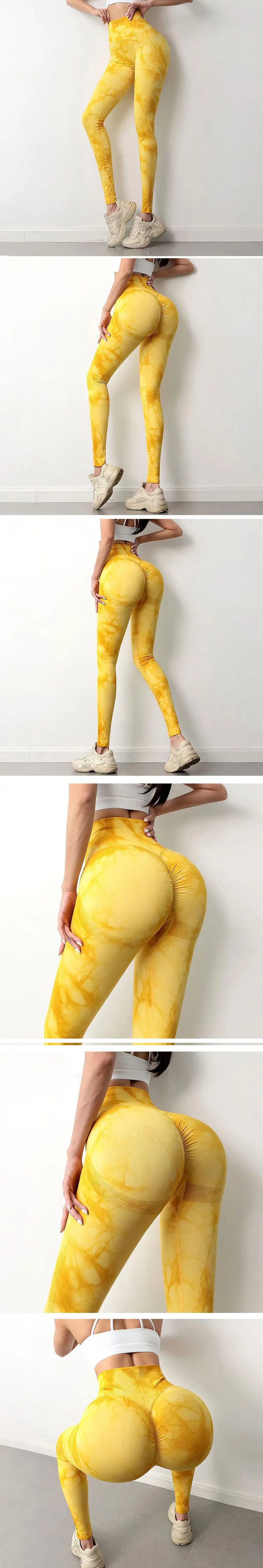 Hip Lifting Seamless Fitness Gym Leggings Tie-Dye Yoga Pants Women's Exercise Tights Tummy Control High Waist Workout Pants