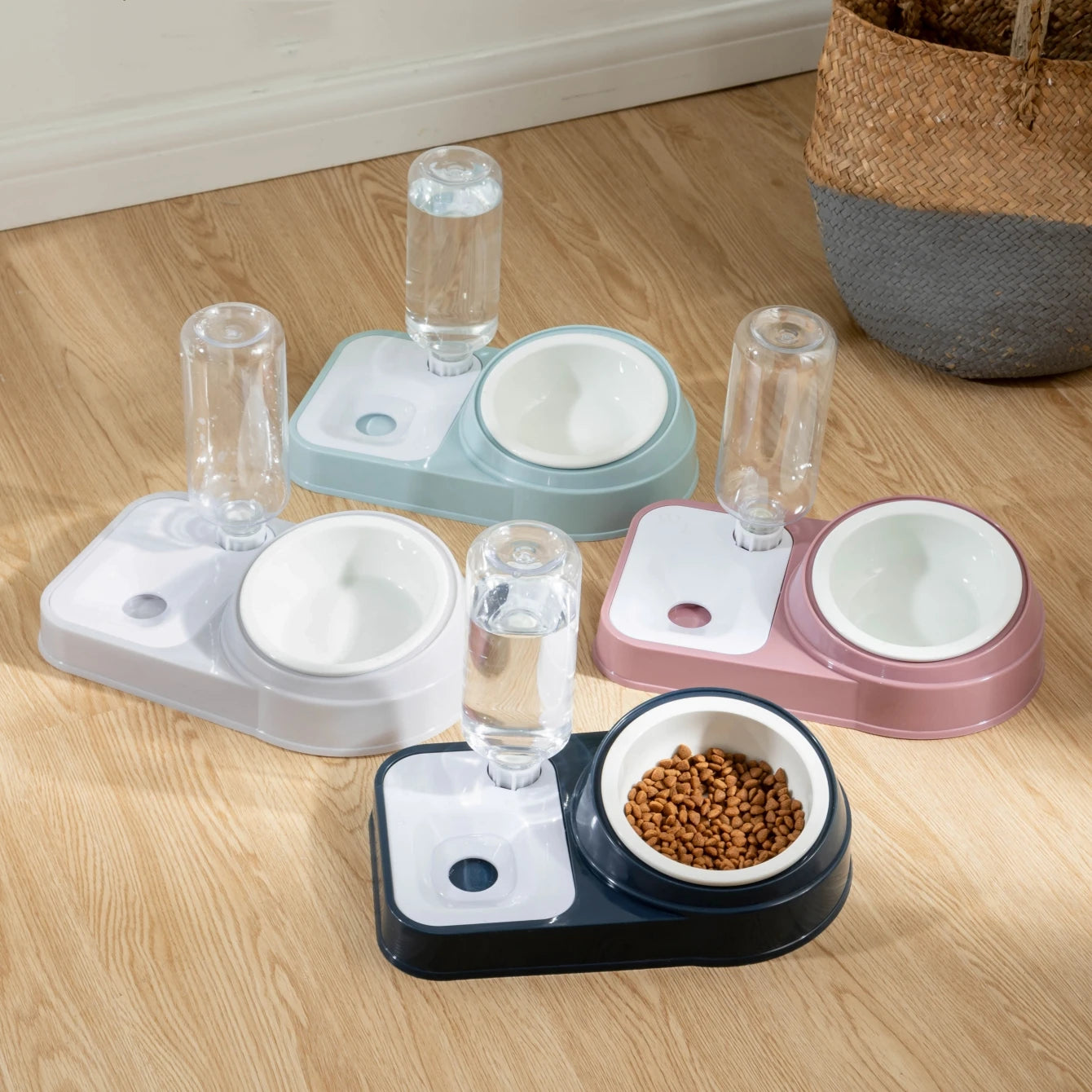 Stainless Steel Or Plastic Bowl Double Bowl Protection Cervical Spine Oblique Automatic Drinking Water Non-Wet Mouth Cat Product