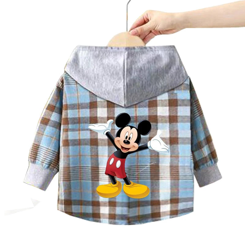 Spring Children Boys Spiderman Plaid Shirts Cartoon Casual Toddler Kid Boy Mickey Hooded Shirts Loose Long Sleeve Baby Boy Top