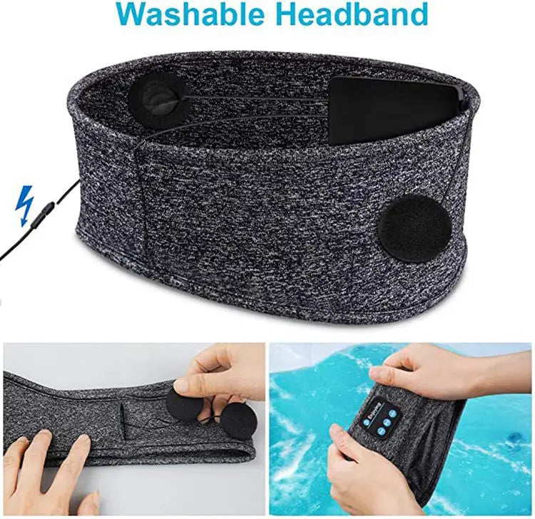 Bluetooth Sleeping Headphones Sports Headband Thin Soft Elastic Comfortable Wireless Music Earphones Eye Mask for Side Sleeper