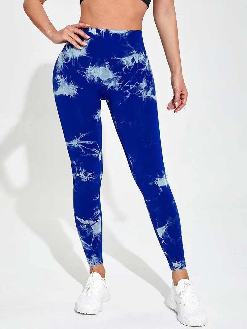 Hip Lifting Seamless Fitness Gym Leggings Tie-Dye Yoga Pants Women's Exercise Tights Tummy Control High Waist Workout Pants