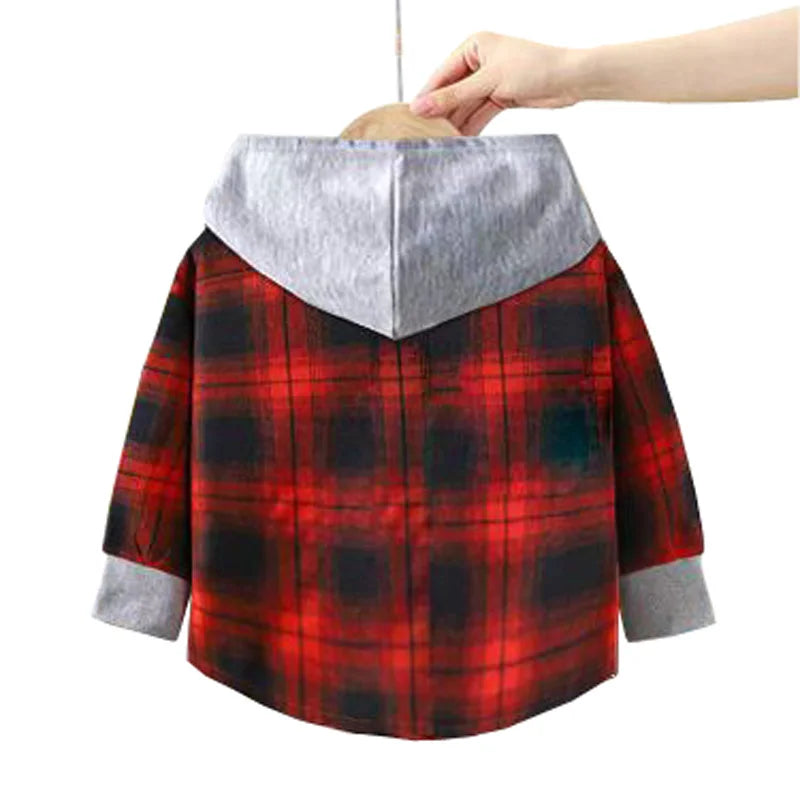 Spring Children Boys Spiderman Plaid Shirts Cartoon Casual Toddler Kid Boy Mickey Hooded Shirts Loose Long Sleeve Baby Boy Top