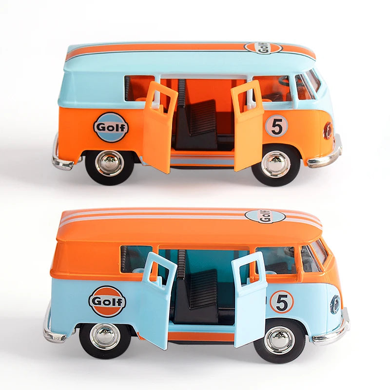 1:36 Bus Transporter Van Gulf Blue Alloy Diecast Model for Volkswagen T1 Samba Toy