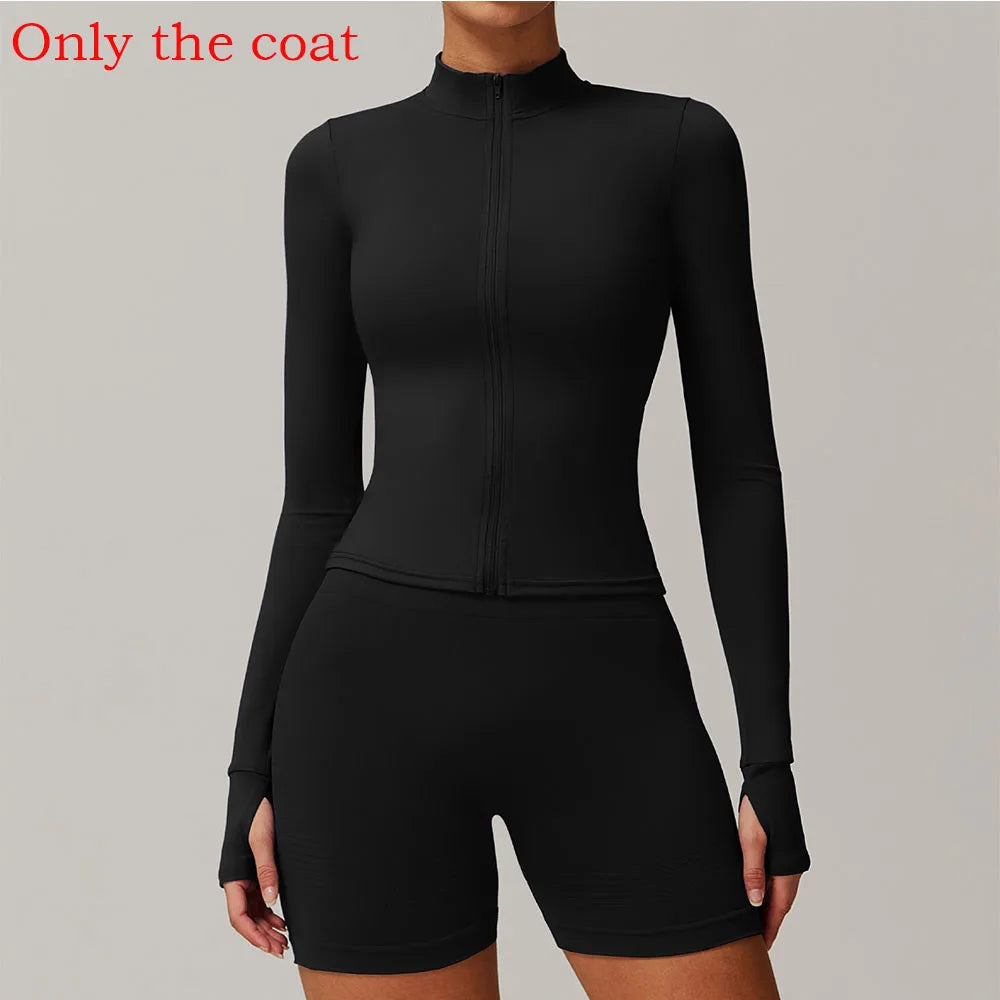 Women Zip Fitness Yoga Shirt Winter Warm Gym Top Woman Yoga Long Sleeve Sports Jacket Activewear Running Coats Workout Clothes
