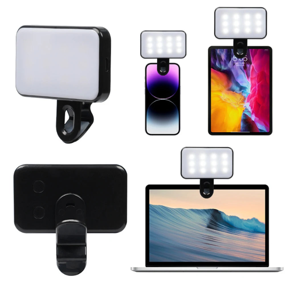Portable Mini Selfie Video Conference Fill Light 3 Modes Rechargeable Adjustable Brightness for Mobile Phone & Computer