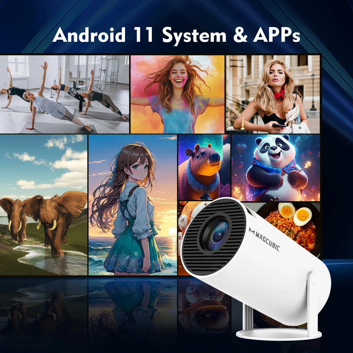 Magi cubic Projector HY300 Pro 4K Android 11 Dual Wifi6 260ANSI Allwinner H713 BT5.0 1080P 1280*720P Home Cinema Outdoor Projector