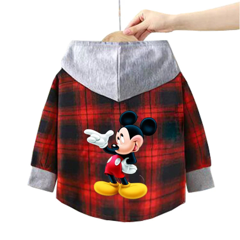 Spring Children Boys Spiderman Plaid Shirts Cartoon Casual Toddler Kid Boy Mickey Hooded Shirts Loose Long Sleeve Baby Boy Top