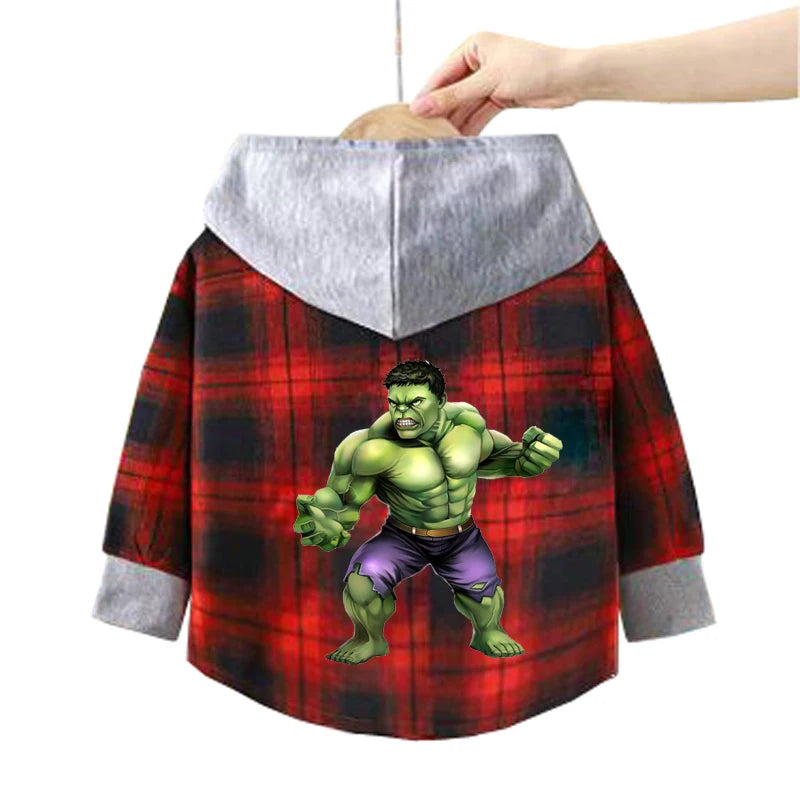 Spring Children Boys Spiderman Plaid Shirts Cartoon Casual Toddler Kid Boy Mickey Hooded Shirts Loose Long Sleeve Baby Boy Top