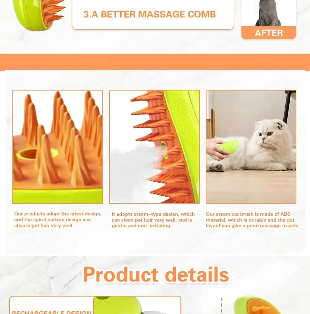 Steam Brush Scratcher for Cats Steam 3 in 1 Pet Brush Cat Steam Brush Comb Dog Brushes Electric Spray Cat Brushes Massage Comb