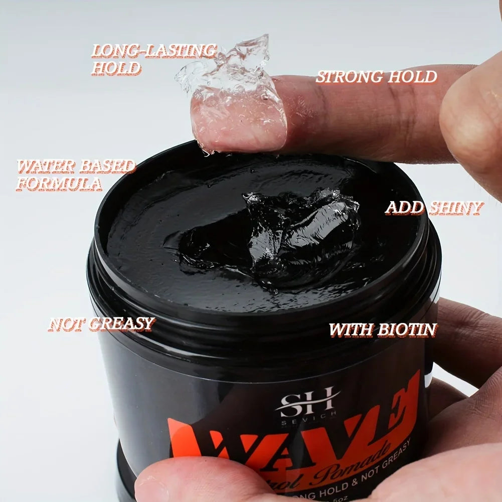 Biotin Wave Pomade For Deep Waves 360 Strong Hold Hair Styling Cream Wavy Hair Oil With Brush Waves Cream For African Black Men