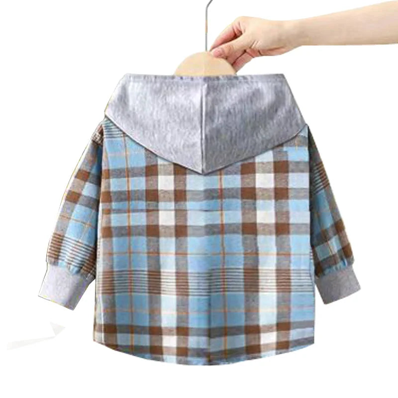 Spring Children Boys Spiderman Plaid Shirts Cartoon Casual Toddler Kid Boy Mickey Hooded Shirts Loose Long Sleeve Baby Boy Top