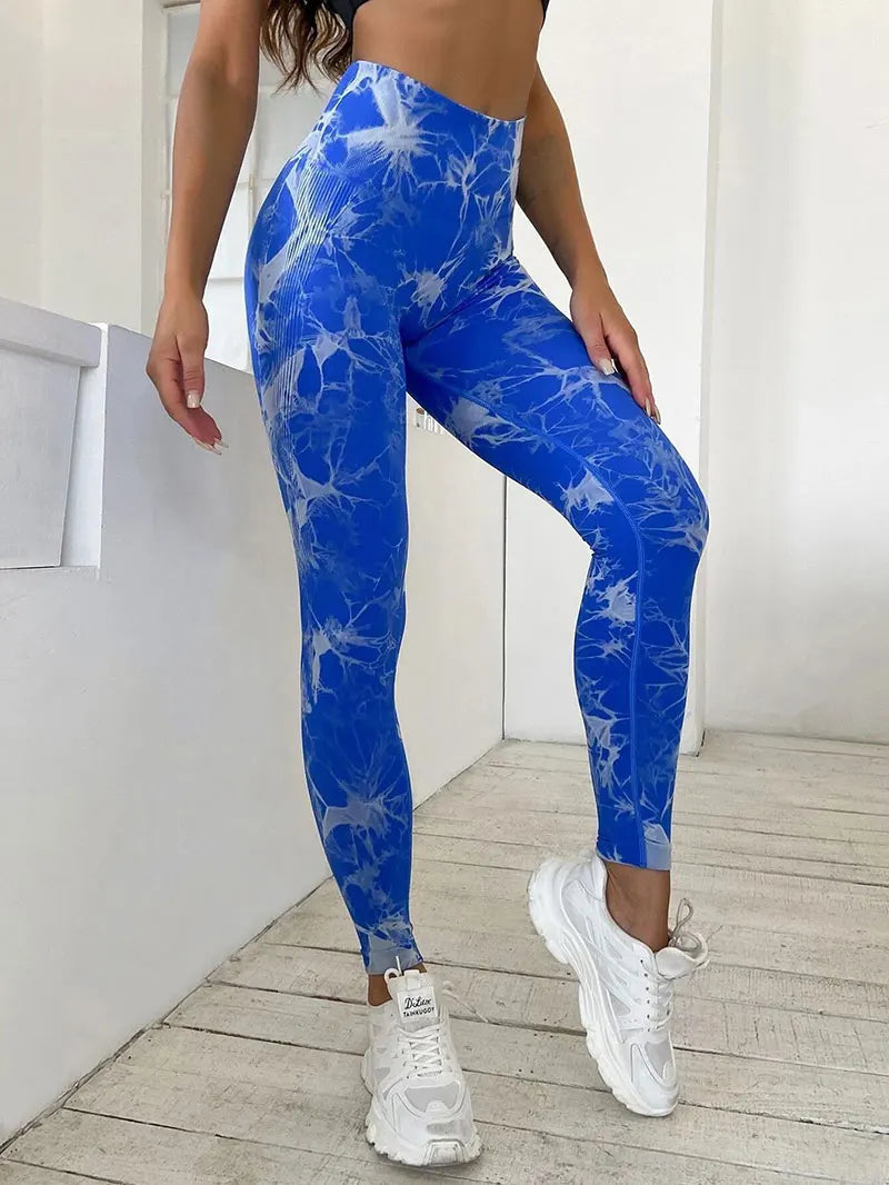 Hip Lifting Seamless Fitness Gym Leggings Tie-Dye Yoga Pants Women's Exercise Tights Tummy Control High Waist Workout Pants