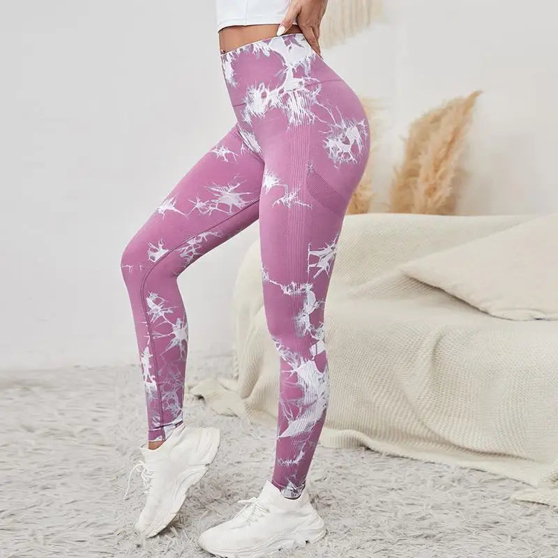 Hip Lifting Seamless Fitness Gym Leggings Tie-Dye Yoga Pants Women's Exercise Tights Tummy Control High Waist Workout Pants