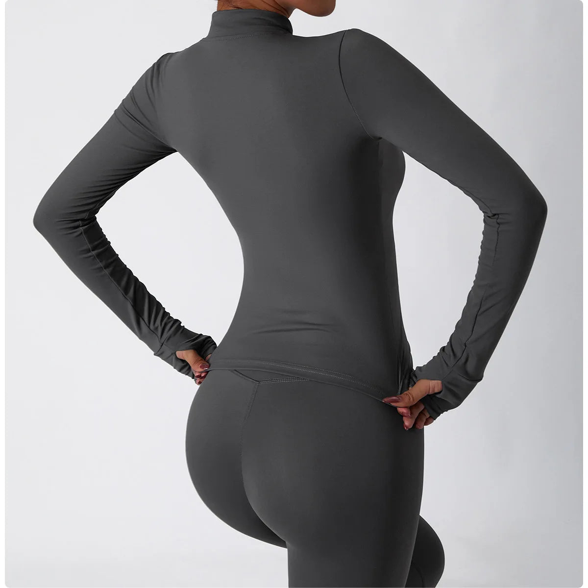 Women Zip Fitness Yoga Shirt Winter Warm Gym Top Woman Yoga Long Sleeve Sports Jacket Activewear Running Coats Workout Clothes