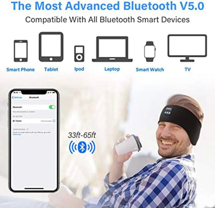 Bluetooth Sleeping Headphones Sports Headband Thin Soft Elastic Comfortable Wireless Music Earphones Eye Mask for Side Sleeper