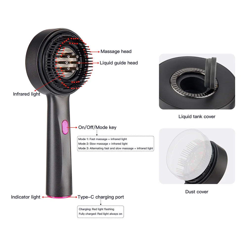Electric Vibration Massage Comb Red Light Therapy Hair Growth Massage Scalp Brush Anti Hair Loss Liquid Oil Applicator Hair Care