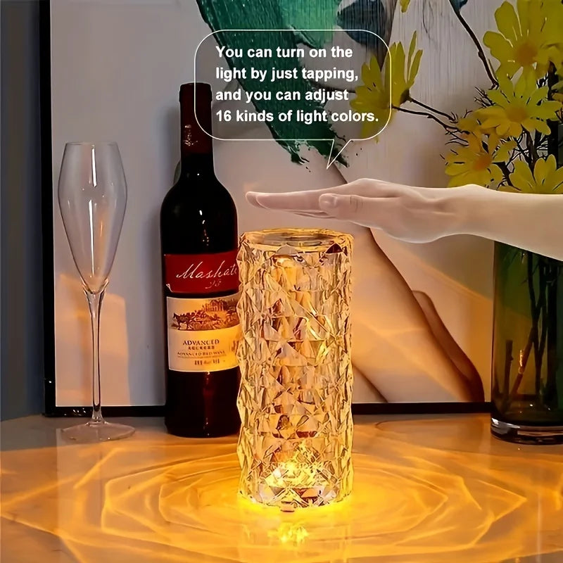 Crystal Lamp 16-Color Changing RGB Night Light Touch Lamp USB Romantic LED Rose Table Lamps For Bedroom Party Dinner Decor Light