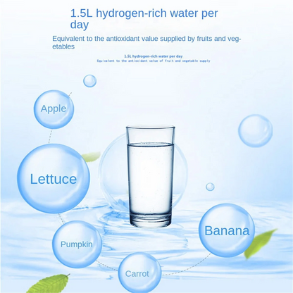 1.5L hydrogen-rich water per day equivalent to antioxidants from fruits and vegetables like apple, lettuce, banana