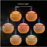 LED night light humidifier showing 7 colorful ambient lighting modes in a dark room