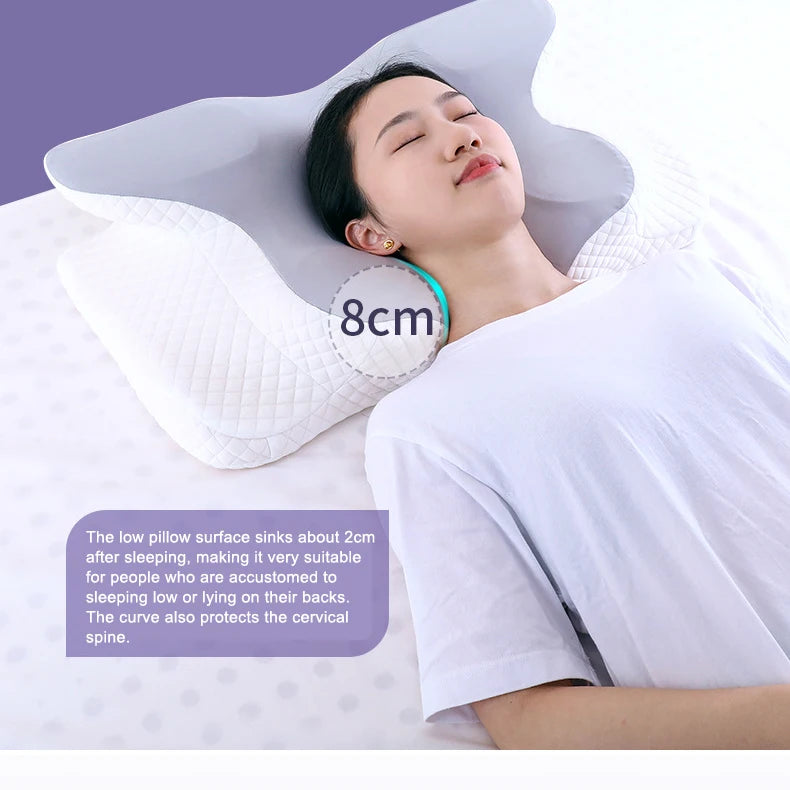  Low pillow surface for back sleepers with cervical spine protection