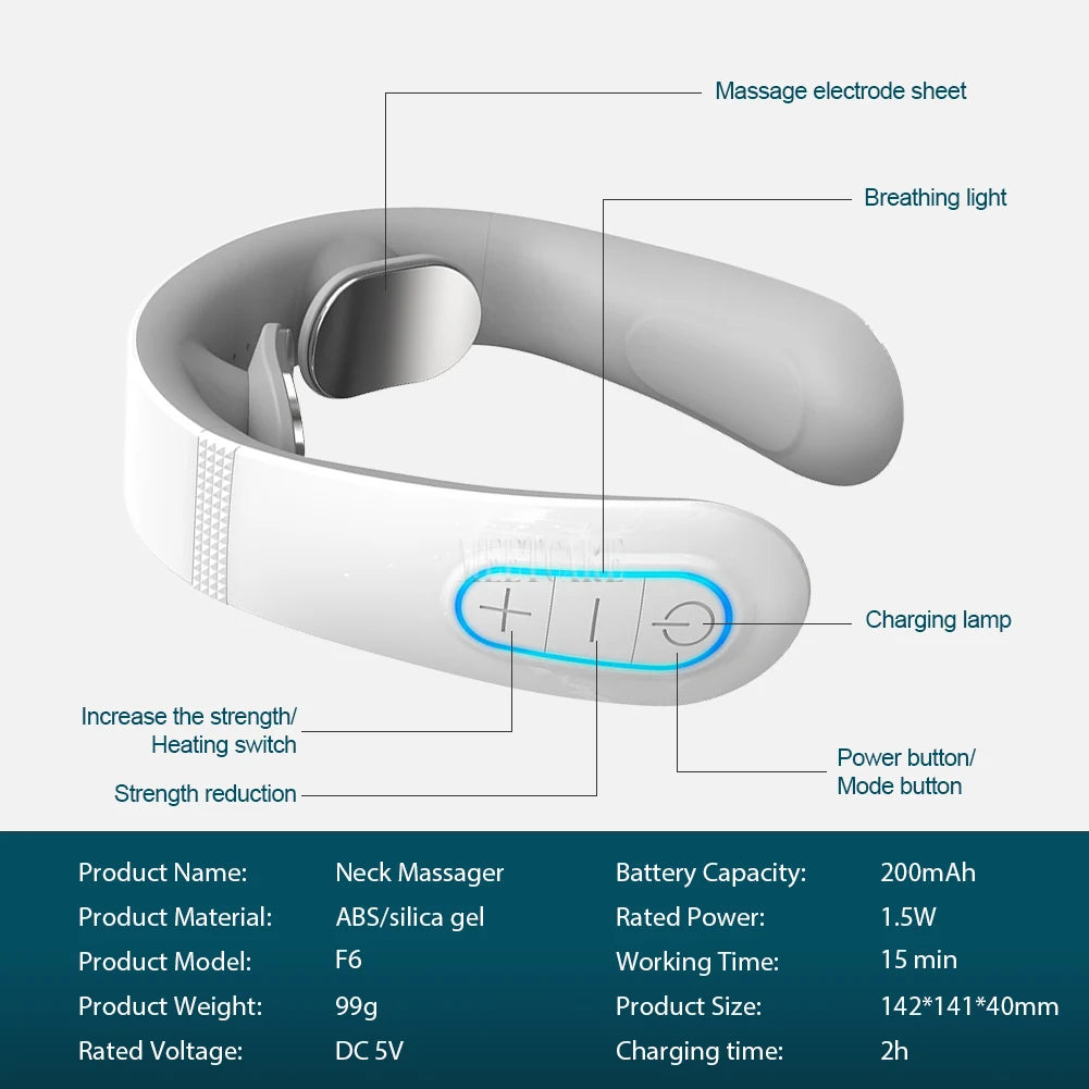 TENS Pulse Back Neck Massage Wireless Smart Sholder Cervical Massager Heating Relief  Pain Muscle Punch Beating Health