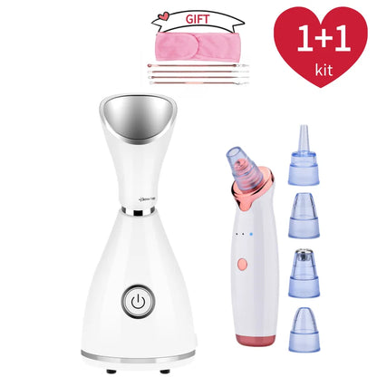 Nano Ionic Facial vaporizer Hot Face Steamer Blackhead Remover Vacuum Skin Scrubber Silicone Face Cleaning Brush Skin Care Set