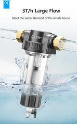 ALTHY Pre filter Whole House Spin Down Sediment Water Filter Central Prefilter Purifier System Backwash Stainless Steel Mesh