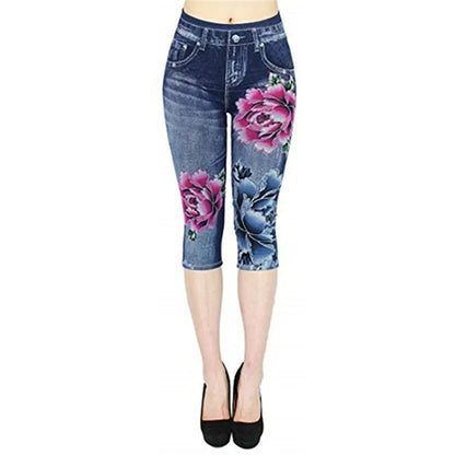 Women Plus Size Leggings Imitation Cropped Trousers 2025 New Mock Pocket Pants Slim Jeggings Denim Skinny