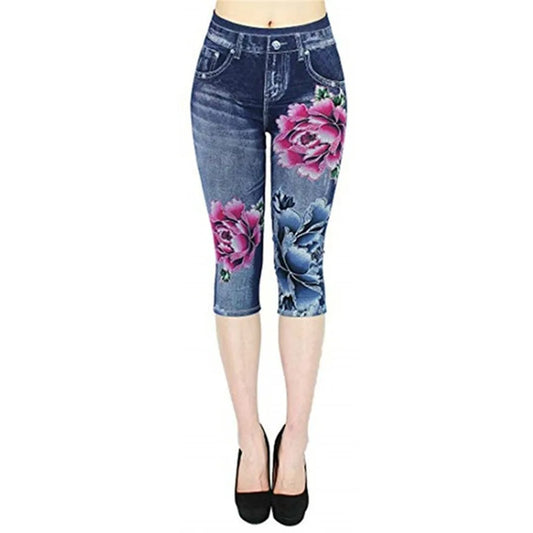 Women Plus Size Leggings Imitation Cropped Trousers 2025 New Mock Pocket Pants Slim Jeggings Denim Skinny