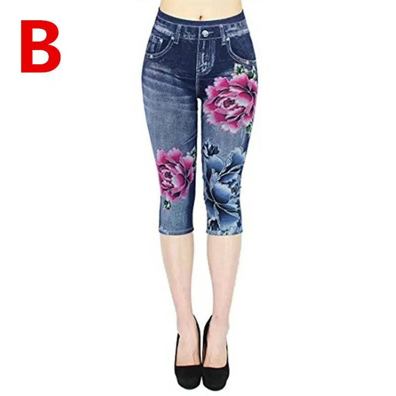 Women Plus Size Leggings Imitation Cropped Trousers 2025 New Mock Pocket Pants Slim Jeggings Denim Skinny