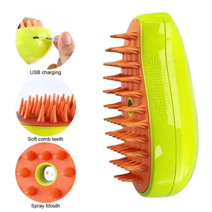 Cat Steam Brush Dog Massage Comb with Electric Water Spray Soft Silicone Pet Grooming Brush for Removing Tangled and Loose Hair