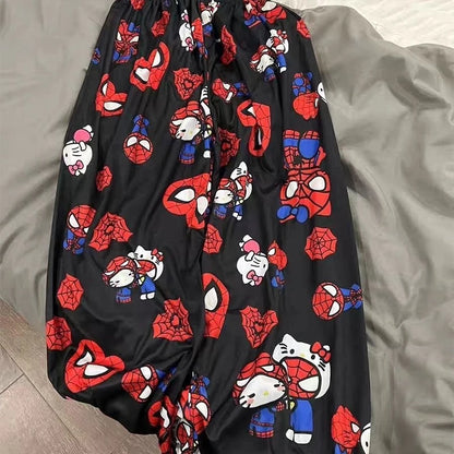 Spider Man Pajama Spring and Summer Korean Edition Couple Pants Spiderman Trousers Print Children Home Casual Long Sleep Pants