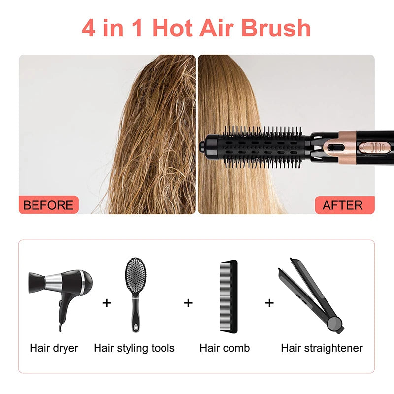 High Quality 4 in 1 Multi-Functional Beauty Equipment Hot Air bushr One Step Rotating Curling Blow Hair Brush Dryer