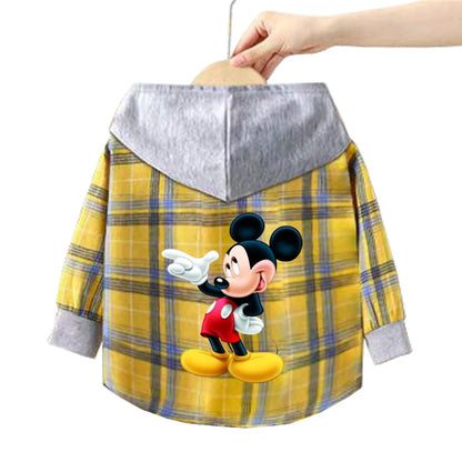 Spring Children Boys Spiderman Plaid Shirts Cartoon Casual Toddler Kid Boy Mickey Hooded Shirts Loose Long Sleeve Baby Boy Top