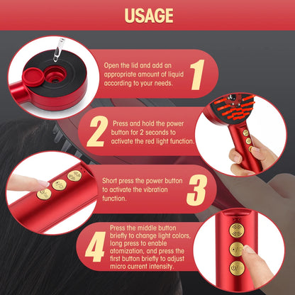 Electric Microcurrent Spray Massage Comb Red Blue LED Hair Follicle Comb Scalp Nano Atomized Head Massager Hair Growth Anti Loss