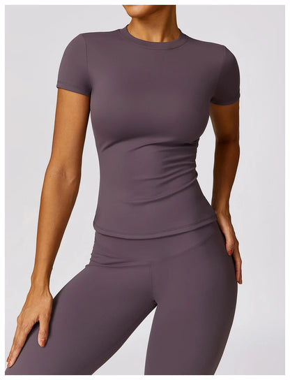HGC Women's Sports T Shirt Summer Short Sleeve Running  Round Neck Breathable Stretchy GYM Yoga Slim Fitness Active Top Tee