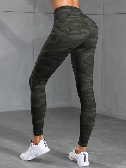 Women Camouflage Print High Waisted Sports Pocket Suitable For Running, Fitness, Yoga, Outdoor Adventure, Squat-Proof Leggings