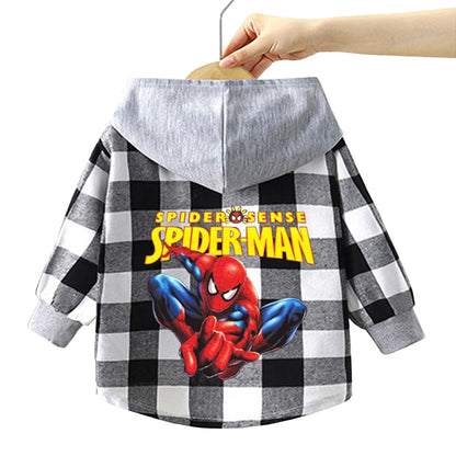 Spring Children Boys Spiderman Plaid Shirts Cartoon Casual Toddler Kid Boy Mickey Hooded Shirts Loose Long Sleeve Baby Boy Top