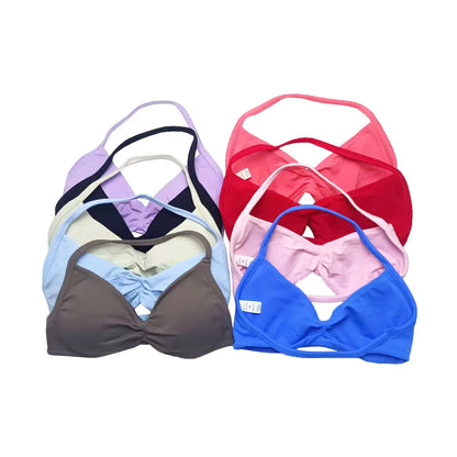NCLAGEN Impact Strappy Bra Gym Top Women High Support Impact Thin Strap Halter Sports Seamless Bras Scrunch Workout Yoga Tank