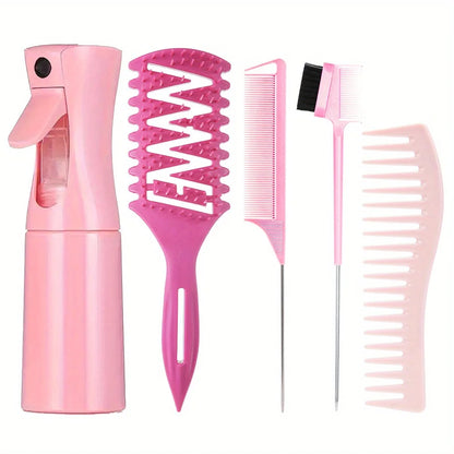 5pcs Hair Styling Set Mist Water Spray Bottle Candy Brush Pointed Tail Edge Control Brush Wide-tooth Hairbrush Hairdressing Tool