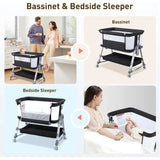 4 in 1 Bedside Bassinet for Baby, Portable Baby Bassinet with Wheels, Baby Crib with Changing Station, Mattress Included and Sto