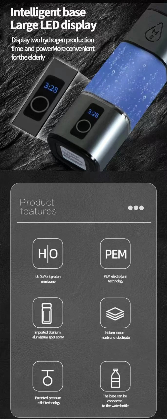 New hydrogen rich water cup high concentration water element cup electrolyte 6000PPB+ Portable negative ion cup making