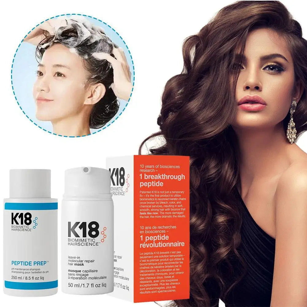 K18 Shampoo And Leave-in Molecular Repair Hair Mask Set 250ml Shampoo 1/2pcs 50ml Hair Mask Deep Cleansing Glossy Hair Care