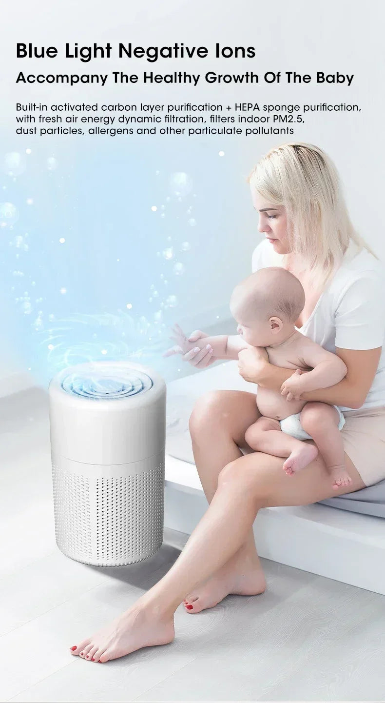 Air Purifier Smoke Odor Negative Ion Generator Household HEPA Air Purifier Efficient Purifying Air Formaldehyde for Car and Room