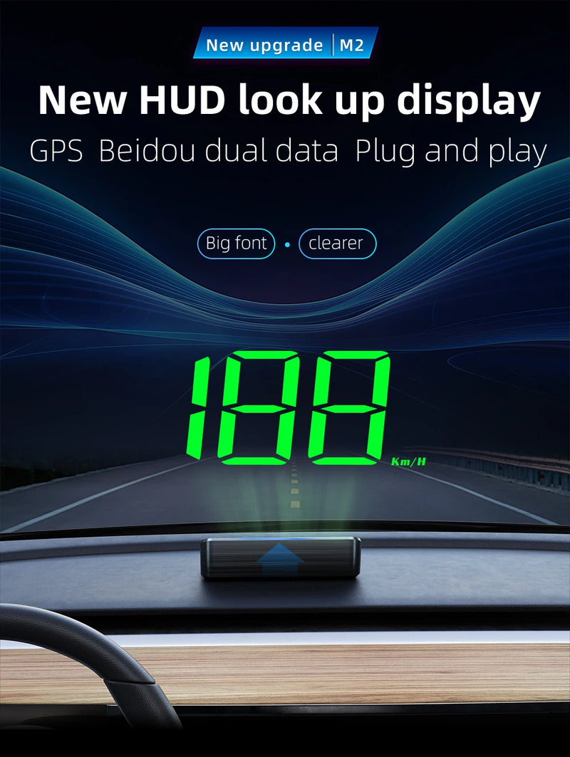 Car Head Up HD Display M2 GPS Speedometer Speed KMH Digital HUD Windshield Projector For All Cars Auto Electronics Accessories
