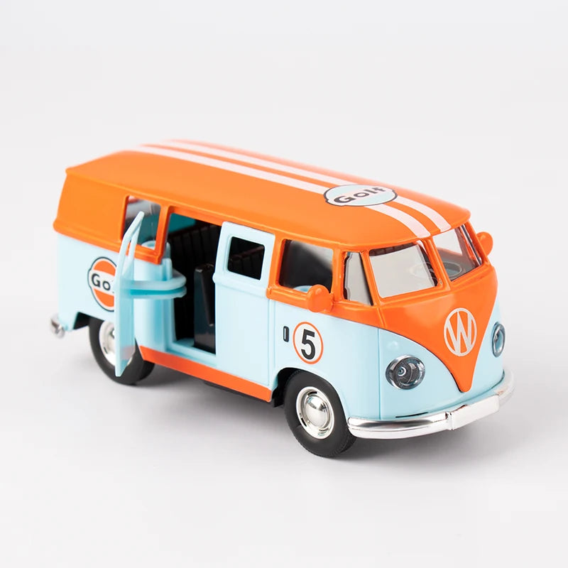 1:36  Bus Transporter Van Gulf Blue Alloy Diecast Model for Volkswagen T1 Samba Toy