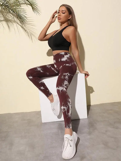 Hip Lifting Seamless Fitness Gym Leggings Tie-Dye Yoga Pants Women's Exercise Tights Tummy Control High Waist Workout Pants
